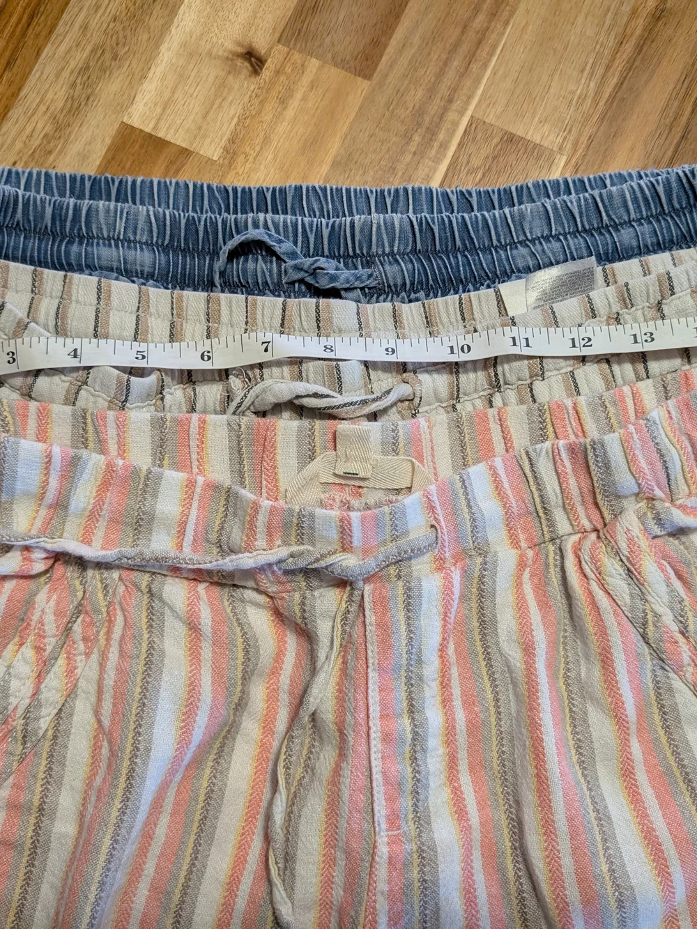 (E15) Casual Light Blue Denim and Striped Lounge Short Set